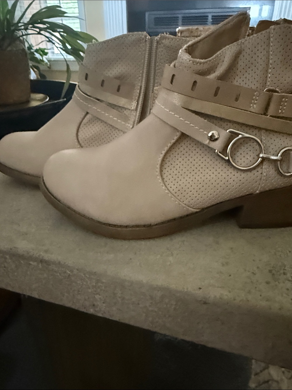 Mossimo Supply Co. Light Beige Ankle Booties with Decorative Ring Strap